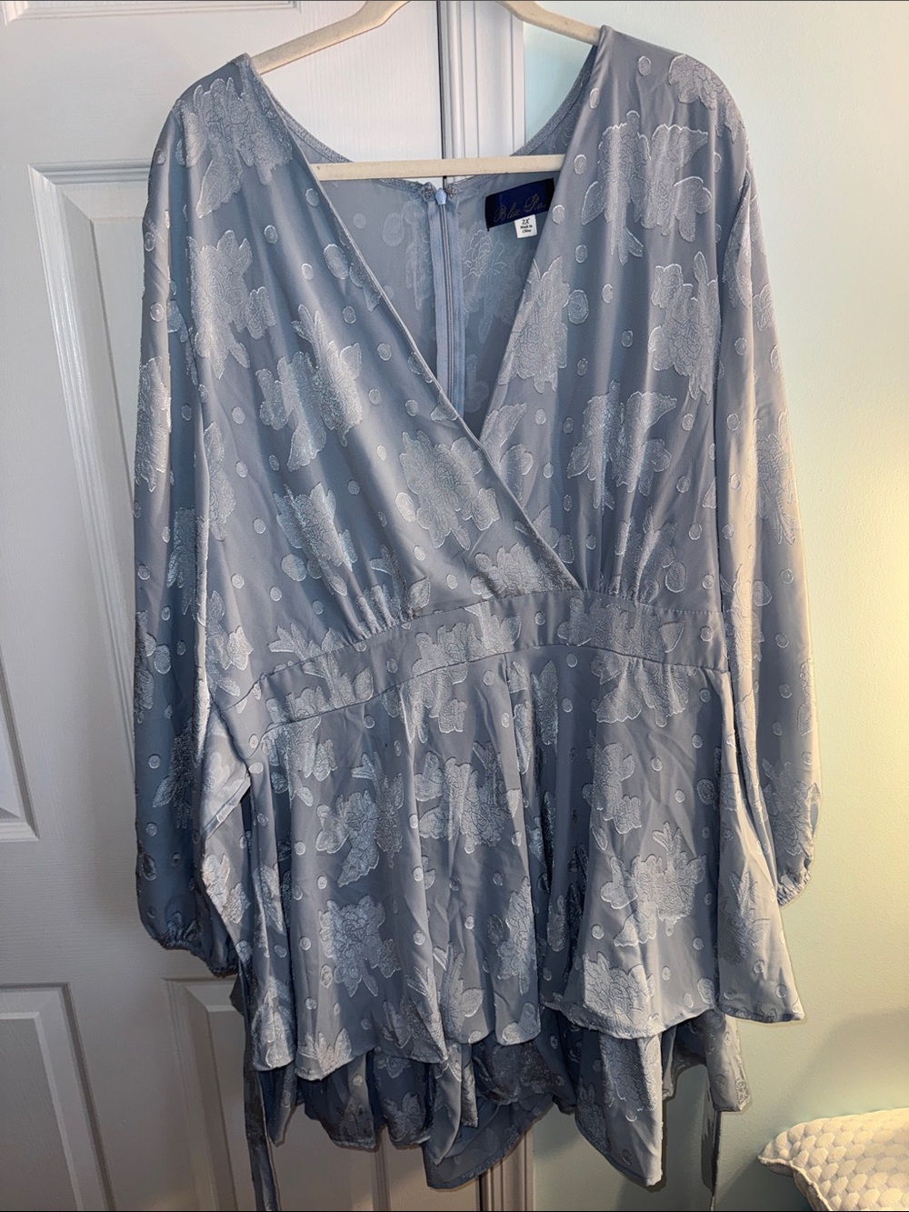 Blue Rain Lavender-Gray Light Blue Floral Wrap Jumpsuit